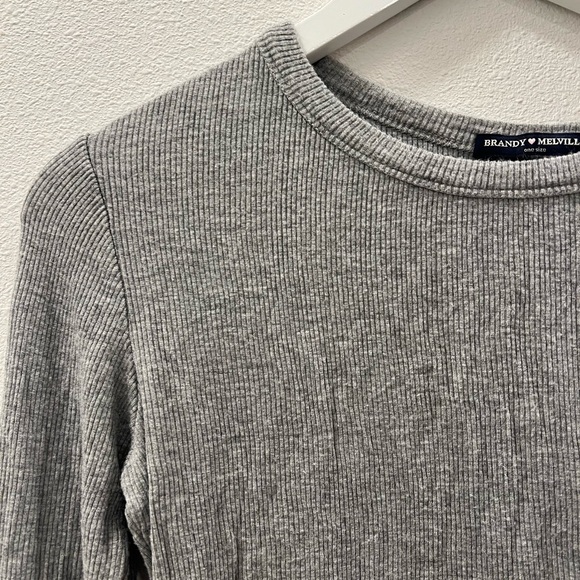 Womens Gray Ribbed Brandy Melville Long Sleeve - Picture 4 of 5